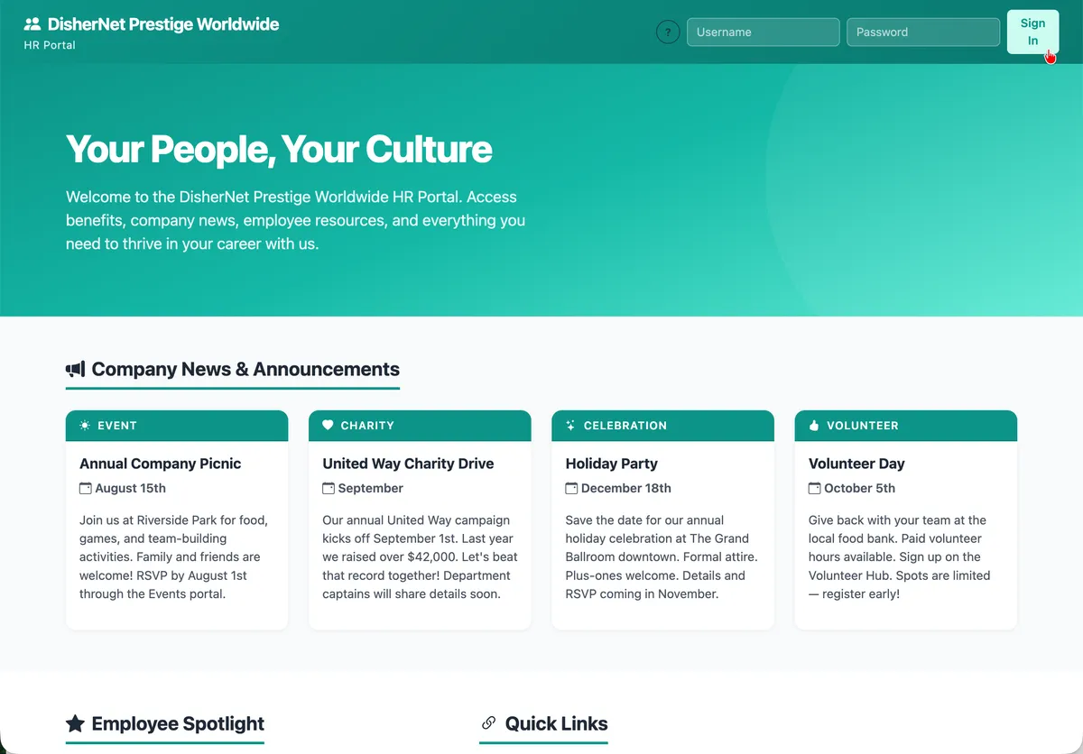HR Portal — company news, benefits, and PTO